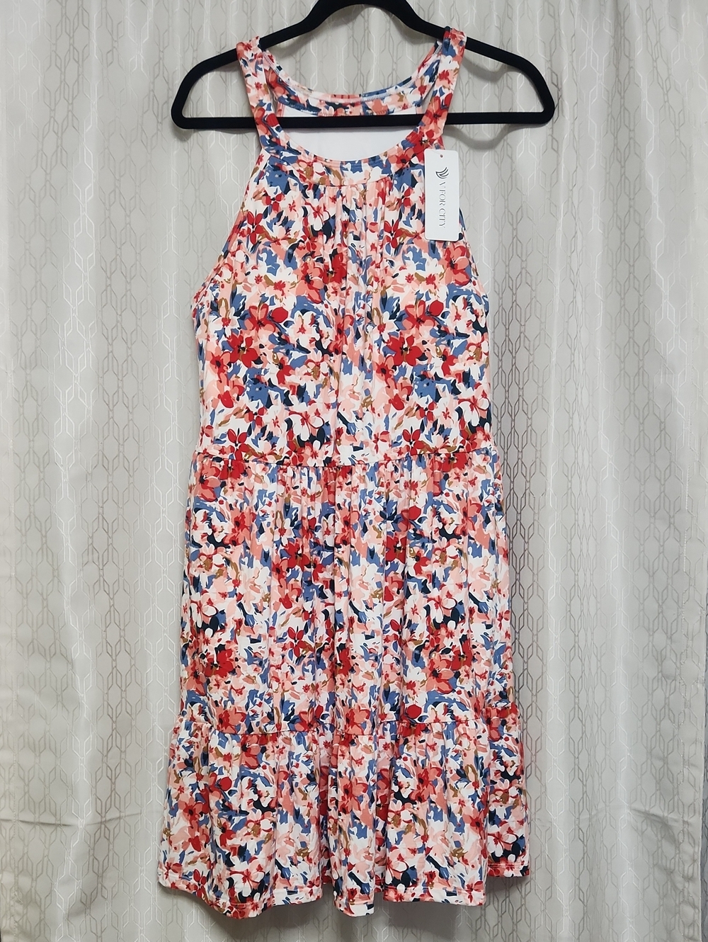 Floral Halter Summer Dress - Red, Blue & Cream